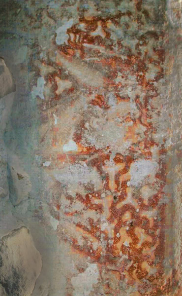 Fresco, partly covered by lime